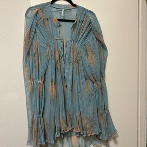 Free People Blue and Orange Floral Blouse